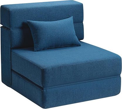 SUYOLS Folding Sofa Bed with Pillow- Convertible Chair Floor Couch & Sleeping Mattress, Foldable Memory Foam Sleeper for Living Room/Dorm/Loft, Single26 Width, Indigo