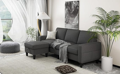 ZeeFu Couch for Living Room - 78'' Beige Linen 3 Seat L-Shaped Sectional Sofa Couches with Storage Ottoman - Modern Small Space Upholstered Furniture Sofa Set for Office Small Space Apartment Bedroom