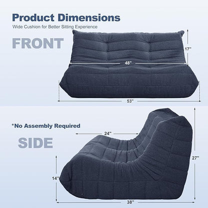 Bean Bag Loveseat Chair Big Sofa Beanbag Chair for Adults Fireside Chair Bean Bag Lounger with Memory Foam Filled for Home,Apartment or Gaming Venue（Blue Teddy）