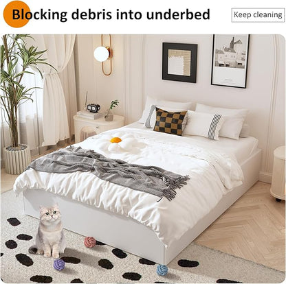 14 Inch King Size Bed Frame with White Fabric Cover, Heavy Duty King Platform Bed Frame Support Up to 3000 lbs, No Box Spring Needed, Easy Assembly, Noise Free, Black