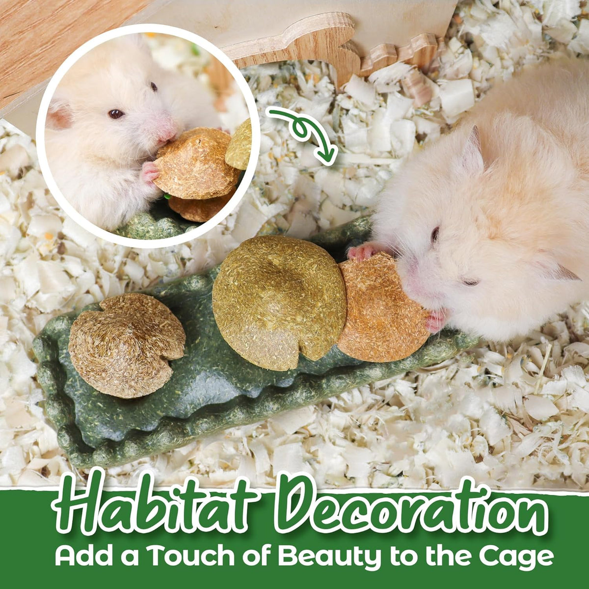 TEEWY 4PCS Guinea Pig Chew Toys, Prevent Teeth Overgrowth, Natural Vegetables and Timothy Grass, Hamster Chew Toys, Guinea Pig Toys, Chinchilla Toys, Grass Patch & Mushrooms