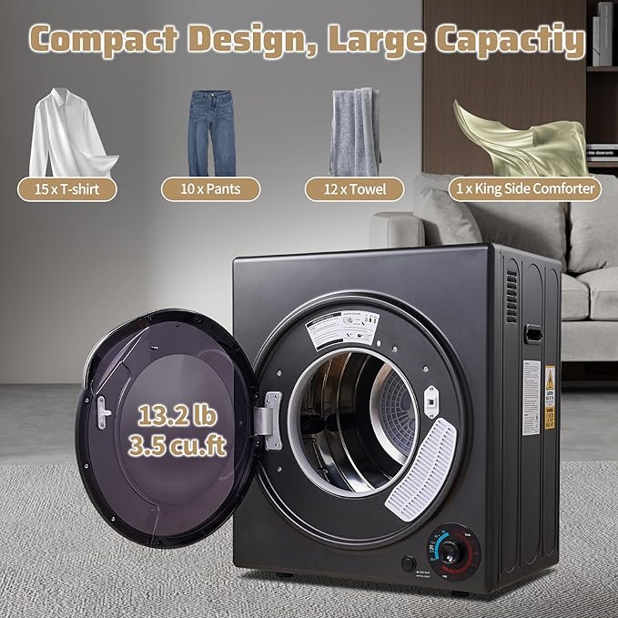 CTT Portable Clothes Dryer 3.5 cu.ft, 1500W Compact Dryer