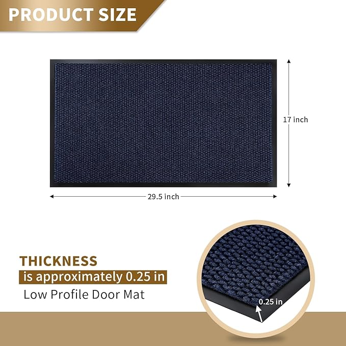 Yimobra Doormat Outdoor Indoor Entrance 29.5 x 17, All-Season All-Weather Front Door Mat, 100% Waterproof Welcome Matt for Floor Garage Outside Entry, Stain and Fade Resistant,Navy Blue