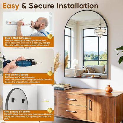 Arched Mirror 20"x30", Bathroom Mirror, Wall Mounted Vanity Mirror
