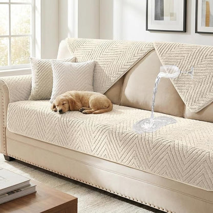 Turquoize Waterproof Couch Cover for Dogs Fuzzy Pet Couch Covers for Sofa Thick Dog Bed Cover Non-Slip Sofa Covers for 2 Cushion Couch Protector Slipcover Pet Friendly (Beige, 36" x 36")