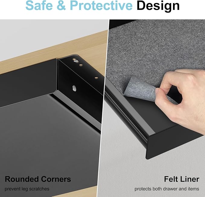 Under Desk Drawer, 20.1 inch Carbon Steel Slide-Out Under Table Storage