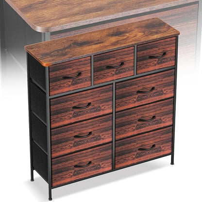 Curved Profile Dresser for Bedroom, Chest of Drawers, 9 Storage Drawers