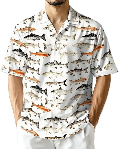 Fishing Crappie Hawaiian Shirt for Men, Button Down Summer Beach Short Sleeve, Fishing Lover Gifts, Sizes S-5XL