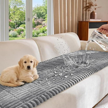 FUANGUI Waterproof Couch Cover Sofa Cover for Dogs and Pets Sofa Protector | Non-Slip Washable Fuzzy Soft Cat Bed Sofa Slipcover for 2-3 Cushion Couch Sofa Pet Friendly, Grey, 27.6" x 94.5", 1 pcs