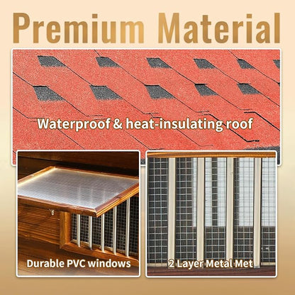 Outdoor Dog House, Solid Pine Wood Dog House with Waterproof Roof, Small Pet House with Elevated Floor and Window for Small Medium Dog, L