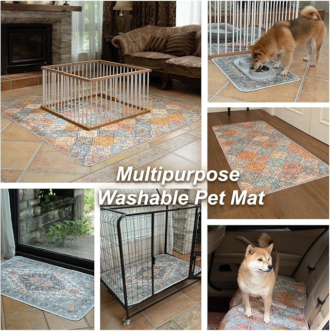 nunubaby Washable Pee Pads for Dogs, Stylish, Non-Slip and Leak-Proof Pee Pads. Reusable Potty Pads for Dogs for Crates and Floors.(Beige/Floral, 54" x54" )
