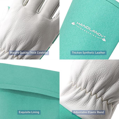 HANDLANDY Long Gardening Gloves for Men & Women, Thorn Proof Rose Pruning Gloves Leather Gauntlets Garden Glove Yard Work Glove (XS, Green)