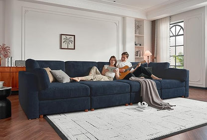 CUGOAO 159'' Modular Sectional Sofa,9-Seater Oversized U-Shaped Sectional Couch with Ottoman, Deep Seat Chenille Cloud Couch, Mordern Upholstered Couches for Living Room, Apartment, Office, Blue