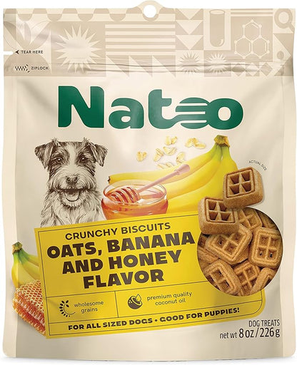 NATOO Dog Treats for Small Dogs & Puppies, Crunchy Biscuits Oats Banana and Honey, Natural Dog Treats, Rich in Omega 6, Prebiotics and Fiber, Antioxidants for Immunity (8oz)