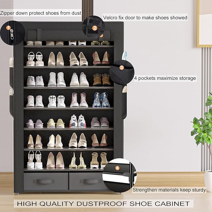 OYREL Tall Shoe Rack Dustproof Cabinet Large Capacity 8 Tier Shoe Organizer