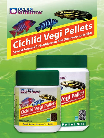 Ocean Nutrition Fish Food Cichlid Pellets, High Protein (40%) Soft Moist Sinking Pellets for Omnivorous Predatory Fish - Enhances Color & Growth, 7 oz (200g), Small Pellet
