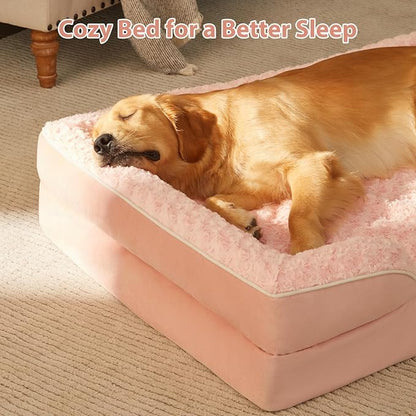 WNPETHOME Orthopedic Washable XXL Dog Bed for Senior Dog Cozy Sleep | Extra Large Waterproof Big Soft Dog Couch Sofa Bed for Dogs Relax with Removable Cover Supportive Pet Bed Pink 48x35 Inch