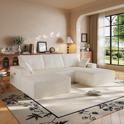 108" U Shaped Sectional Couch with Ottoman, Corduroy Modular Sectional Sofa with Deep Seat, Modern Modular L-Shape Sofa Couch with Chaise,Upholstered Boneless Couches for Living Room Bedroom