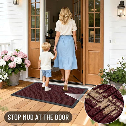 OLANLY Front Door Mat Outside Entrance 47x23, Absorbent, Heavy Duty Sturdy Natural Rubber Doormat Indoor Outdoor, Non-Slip, Stain and Fade Resistant, Low Profile Floor Mat for Entryway, Burgundy