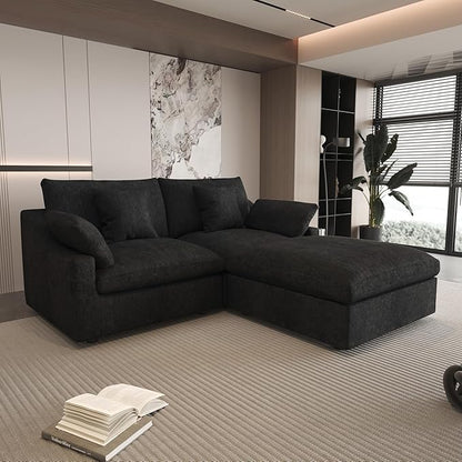 WJShome 83" Cloud Couch Sectional for Living Room, Down Filled Modular Sectional Sofa,L Shaped Sofas with Ottoman,Convertible Couch, Sofa Covers Washable&Replaceable,Black