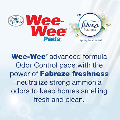 Four Paws Wee-Wee Odor Control with Febreze Freshness Pee Pads for Dogs & Puppies, Leak-Proof Dog Housebreaking Potty Training Floor Protection, Spring Fresh Scent, 28" x 30", 75 Count