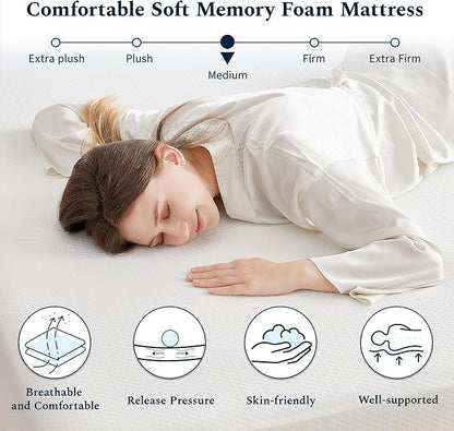 Full Mattress, 10 Inch Memory Foam Mattress in a Box, Fiberglass Free Full Size Mattresses for Pressure & Pain Relief, Soft and Comfortable