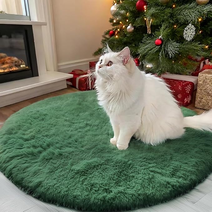 OLANLY Dark Green Round Rugs for Bedroom - Machine Washable, 3 ft Circle Area Rugs for Living Room, Soft and Fluffy Shaggy Carpet for Teen Girls and Boys, Nursery Rooms, Dorms, Home Decor Aesthetic