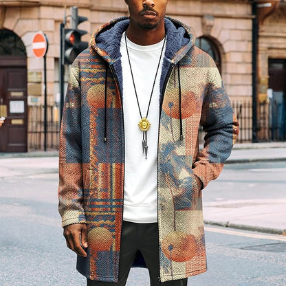 LIZALIG Long Hooded Cardigan Men Japanese Art Style Fashion Cool Graphic Coats Winter Warm Lined Fleece Jacket