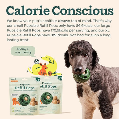 WOOF Pupsicle Refill Pops - Low-Mess Dog Snacks - with Peanut Butter and Beef - Dog Treats - Long Lasting - Large Pops - 7 Count - 2 Pack