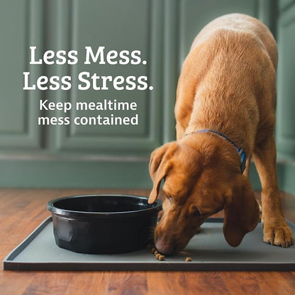 Leash Boss Dog Food Mat - 2-Pack, Waterproof Cat & Dog Bowl Mat for Food and Water, Silicone Pet Feeding Mats for Floors, Non-Slip Placemat with High Edges, Puppy Essentials (Small: 18"x11", Black)