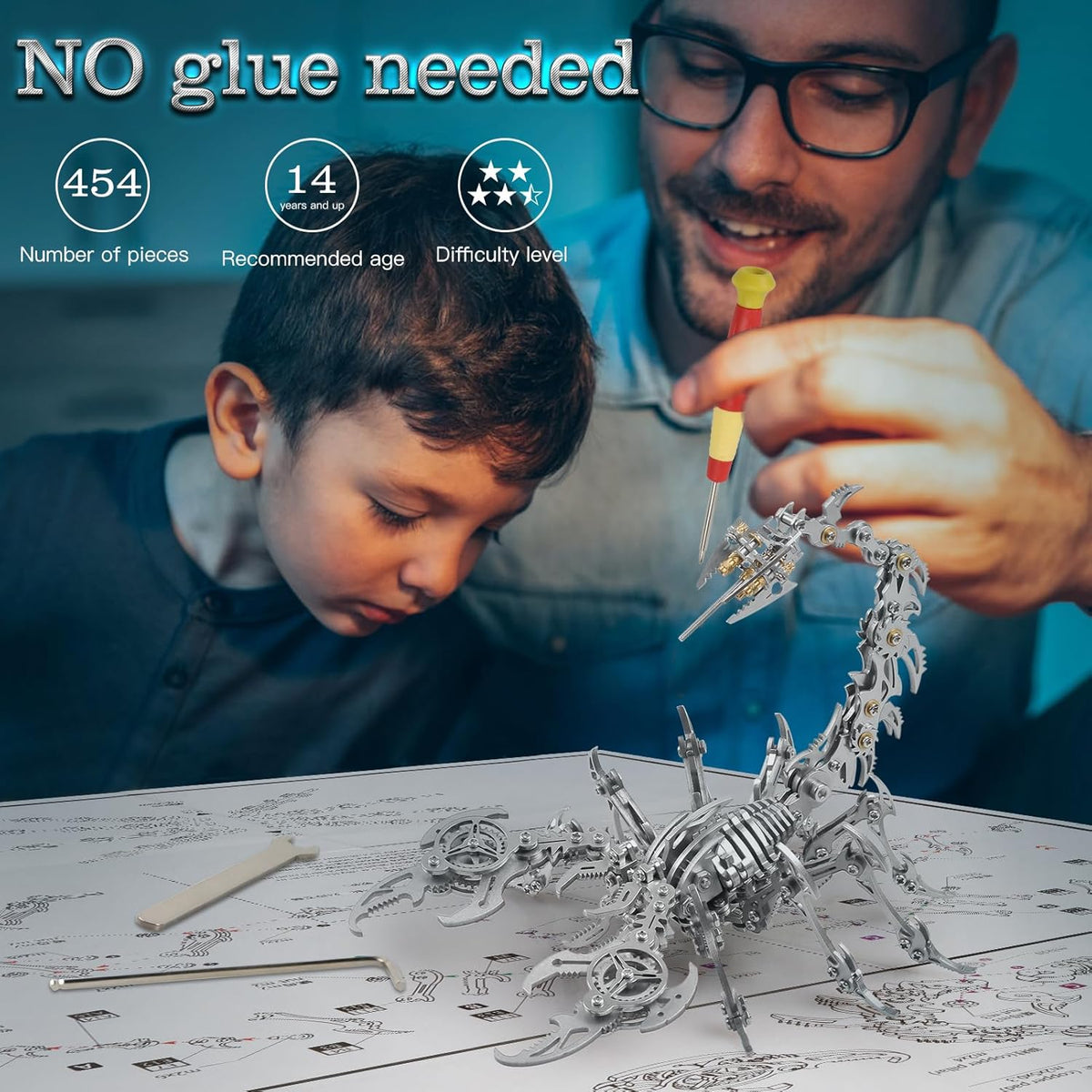 Scorpion 3D Metal Puzzles Kits for Adults Teens – 454 Pcs – Mechanical Assembly Models – 4 Hours to Build – Ideal for Gifts and Decorations (Silver)