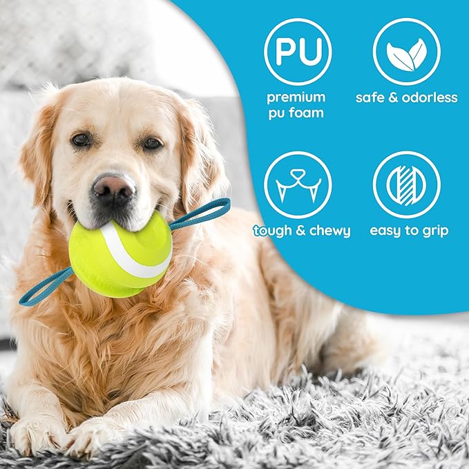 Dog Balls with Straps for Tugging 2 Pcs, Interactive Dog Toys, Puppy Toys to Keep Them Busy, High Bouncy Balls for Dogs, Tennis Ball Base Ball Toys