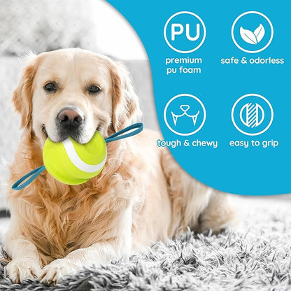 Dog Balls with Straps for Tugging 2 Pcs, Interactive Dog Toys, Puppy Toys to Keep Them Busy, High Bouncy Balls for Dogs, Tennis Ball Base Ball Toys