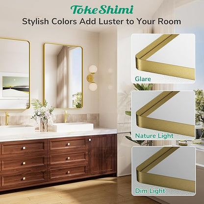 TokeShimi 55x36 Bathroom Mirror Gold, Aluminum Framed Bathroom Mirrors