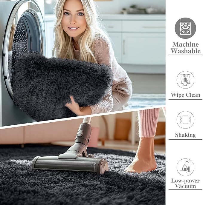 OLANLY 5x7 Machine Washable Large Area Rugs for Living Room, Bedroom, Soft Fluffy Shaggy Bedside Rug, Indoor Floor Carpet for Kids Girls and Boys, Dorms, Nursery, Home Decor Aesthetic, Black