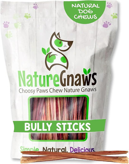 Nature Gnaws Super Skinny Bully Sticks for Small Dogs 5-6" (40 Count) - Long Lasting for Light Chewers and Puppies - Extra Thin Natural Beef Dog Chew Treats