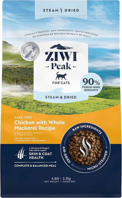 ZIWI Peak Steam & Dried Cat Food – Cage-Free Chicken w/Whole Mackerel - High Protein, Skin & Coat Health, Low Carb, for All Life Stages (78.4oz)