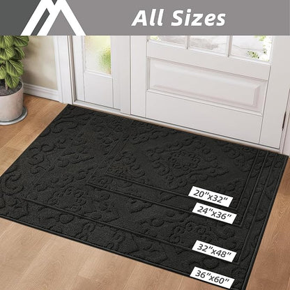 COSY HOMEER Door Mat 24”x36”,Absorbent Dirt Trapper Entryway Rugs,Non-Slip Welcome Mat,Washable Entry Rugs,Low Pile Doormat for Front Back Door,Wet Shoes & Paws,Black