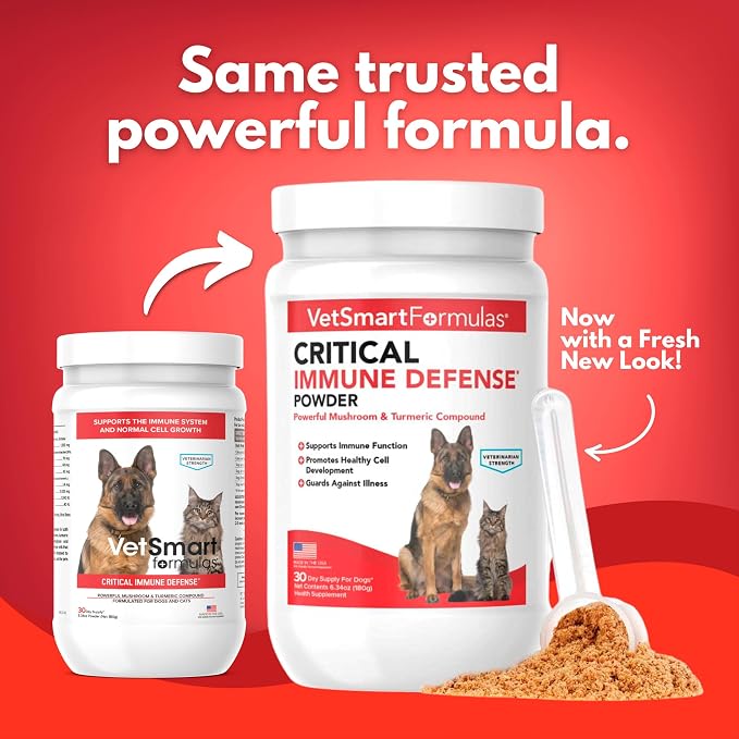 Critical Immune Defense for Dogs & Cats; Supports Normal Cell Growth - Turkey Tail, Reishi, Shiitake and Maitake Mushroom Formula with Patented White Turmeric Root Extract - 30-Day Supply