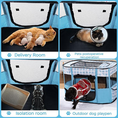 XRG Foldable Pet Playpen,Indoor Cat cage Puppy Crates M(31.5"x23.6"x21.7") | Portable Cat Kennel with Upgrade Breathable Mesh，Sturdy Kitten Playpen Indoor & Outdoor for Rabbit or Small Animals，Bule