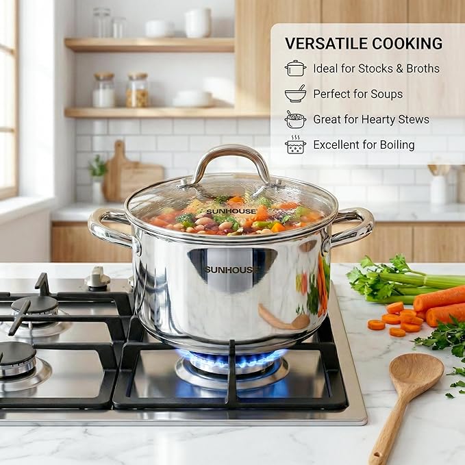Sunhouse Professional 6.2-Quart Whole-Clad Multi-Ply Stainless Steel Stock Pot