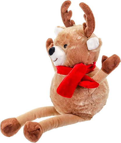 Giftable World Holiday Plush Pet Toy Fun for Christmas Designs with Squeaker Dog Chew Toy (13" Long Legs Reindeer w/Squeaky Ball)