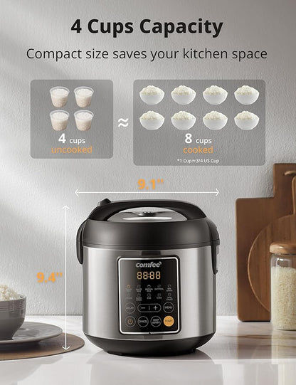 COMFEE' Rice Cooker, 4 Cups Uncooked, 8 Cups Cooked Slow Cooker, 2 Qt Small