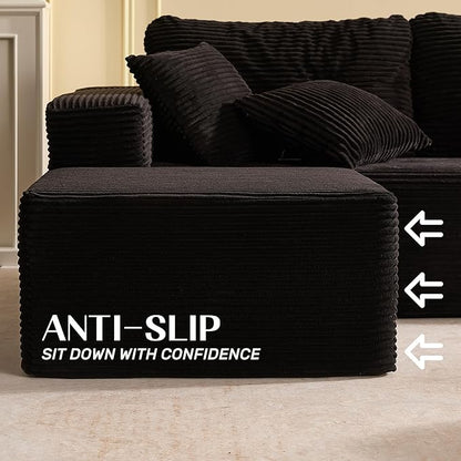 Chaise Lounge Chair, Boneless Couch for Living Room and Bedroom, Sleeper Couches Reading Chairs, Corduroy, Black