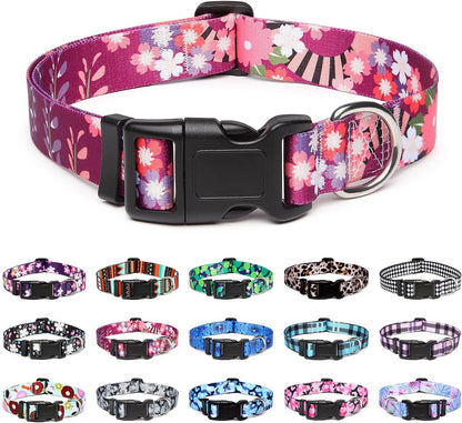Mercano Adjustable Dog Collar - Special Design Patterns, Soft Nylon Comfortable Durable Pet Collar for Small Medium Large Dogs (S, Colorful Flower)