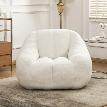 Setawix Bean Bag Chair with Filler, Comfy Teddy Bean Bag Chairs for Adults and Kids, Cozy BeanBag Sofa Fully Floor Couch with Memory Foam for Living Room Bedroom,White