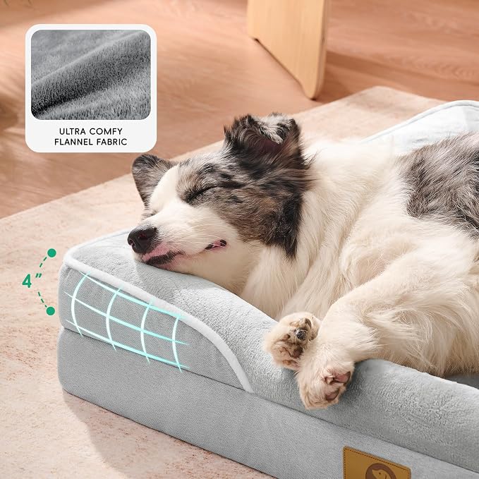Homemate Dog Bed Large Sized Dog: 42"x30" Orthopedic Pet Bed with Toy | Large Dogs Bed with Non-Slip Botton & Removable Washable Cover Cat Bed Sofa XL Outdoor Crate Pad Couch Light Grey
