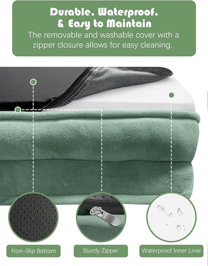Spotted Play Orthopedic Dog Bed with Sides - Sofa Beds for Medium Dogs, Supportive Foam Pet Couch Bed with Washable Removable Cover, Waterproof Lining and Non-Slip Bottom, Green - M