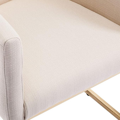 VESCASA Linen Upholstered Dining Chair with Barrel Back, Mid Century Modern Padded Restaurant Chair with Gold Metal Frame for Kitchen, Dining Room, 1 Piece, Cream