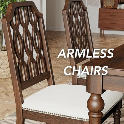 chairus Farmhouse Dining Chairs Set of 2, French Country Vintage Wooden Dining Room Chairs with Lattice Back & Turned Legs, Rustic Chenille Upholstered Nailhead Trim Side Kitchen Chairs, Walnut Brown